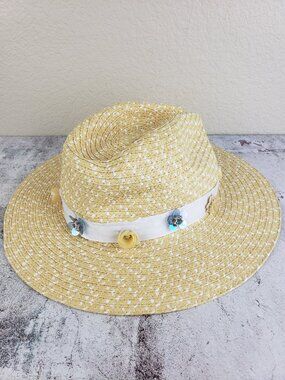 Betsey Johnson Straw Hat Flower Beaded Fedora O/S